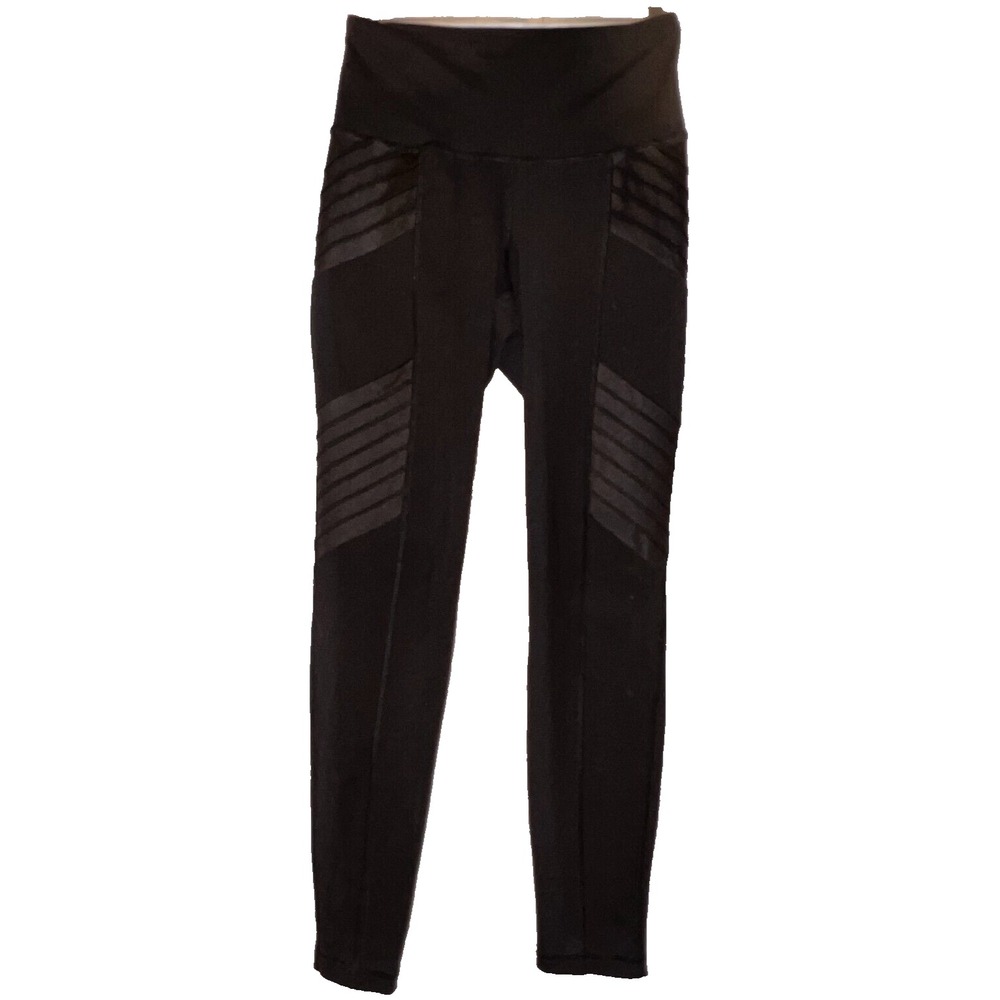 Old Navy Active Go-Dry Black Moto Ribbed High Waisted Leggings Womens Small